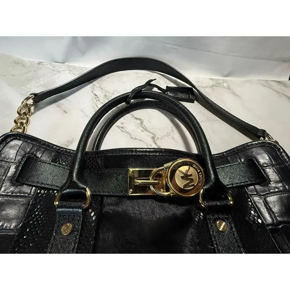 Michael Kors Leather, Python & Croc Embossed Hamilton Satchel Handbag Large - Picture 8 of 16